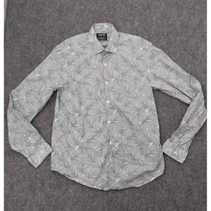 Jared Lang Button Shirt Mens Medium Gray Slim Allover Palm Print Peruvian Cotton